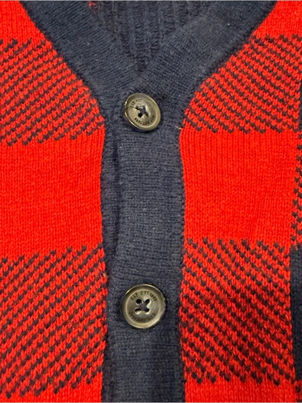 Baby Gap Toddler Sz 4 Cotton Nylon Wool Blend Red & Navy Checked Cardigan V-neck